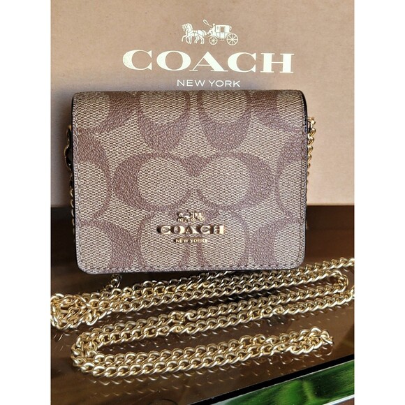Coach Handbags - Coach Mini Wallet On Chain Signature Monogram Canvas Bag Purse